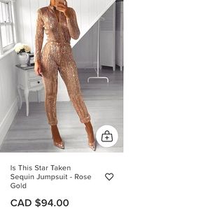 FASHIONNOVA 'Is This Star Taken' Sequin Jumpsuit, Rose Gold, size M.